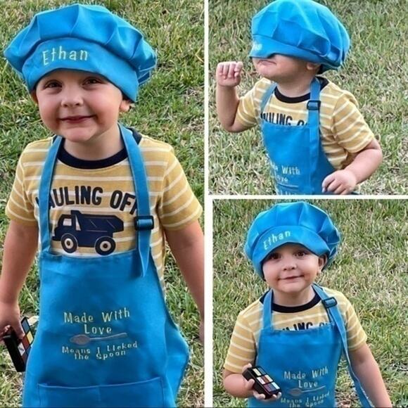 Apron and Chef Hat Costume Embroidered Handmade yellow - Picture 12 of 16